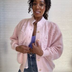 Belldini Vintage Angora Fur Pastel Pink Cardigan